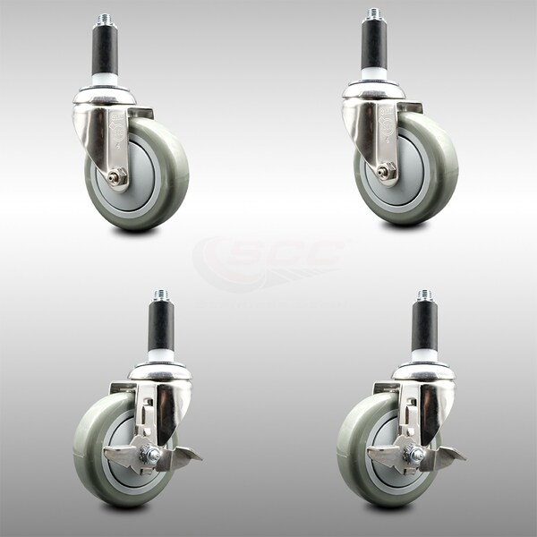 Service Caster 4 Inch 316SS Gray Poly Swivel 1 Inch Expanding Stem Caster Brake SCC, 2PK SCC-SS316EX20S414-PPUB-2-TLB-2-1 - main
